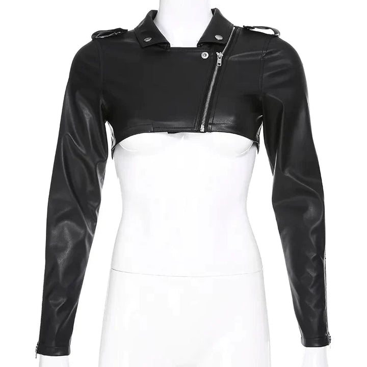Giacca corta in pelle nera elegante per donna | Perfetta per giornate casual