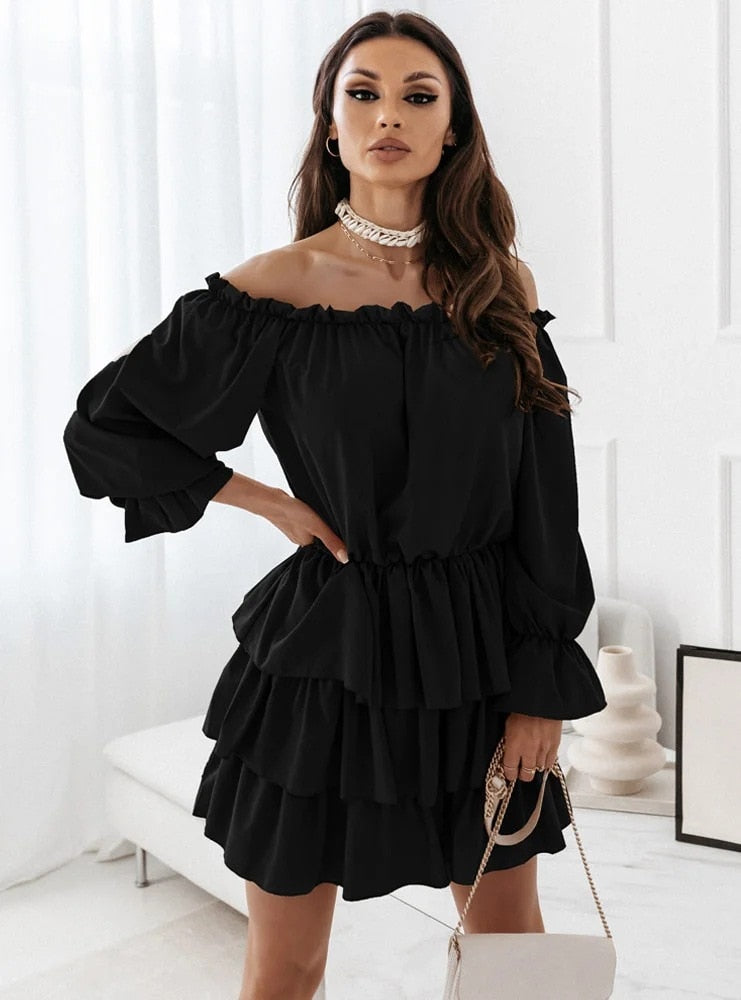 Robe épaules dénudées avec volants