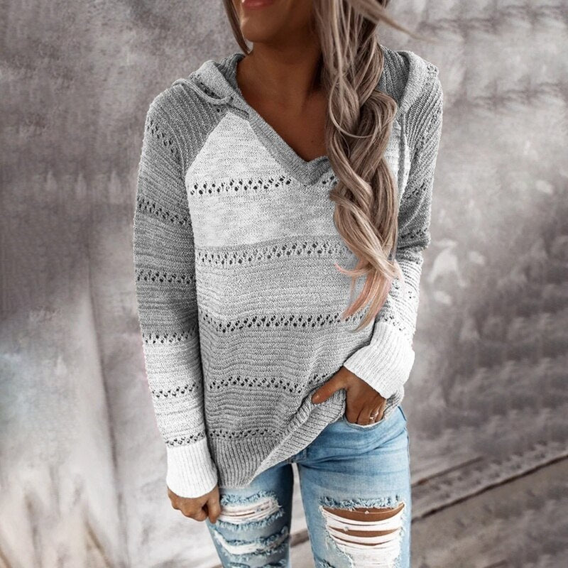 Dottie - Bequemer Patchwork-Pullover mit Kapuze