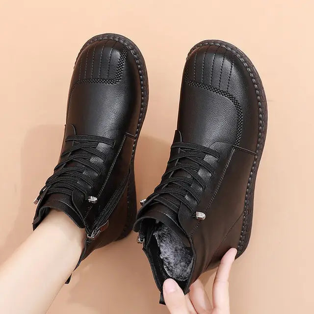 Elegante Flache Vegane Leder-Stiefeletten für Damen | Ideal für Herbst/Winter