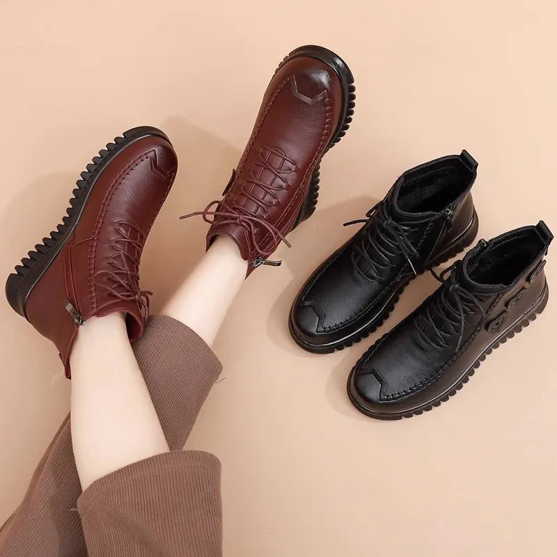 Elegante Flache Vegane Leder-Stiefeletten für Damen | Ideal für Herbst/Winter