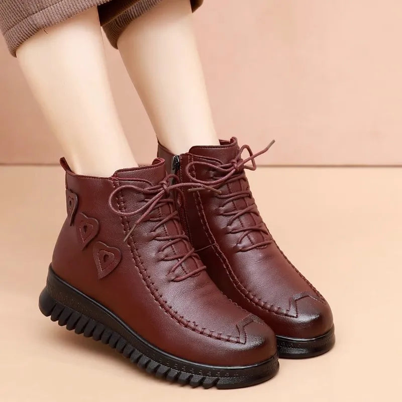Elegante Flache Vegane Leder-Stiefeletten für Damen | Ideal für Herbst/Winter