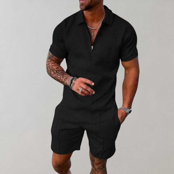 Combinaison homme avec fermeture éclair – Combinaison à manches courtes en matière structurée pour été, loisirs & fête