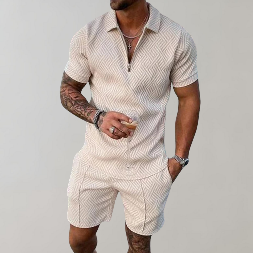 Combinaison homme avec fermeture éclair – Combinaison à manches courtes en matière structurée pour été, loisirs & fête