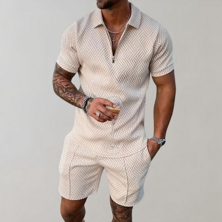 Combinaison homme avec fermeture éclair – Combinaison à manches courtes en matière structurée pour été, loisirs & fête