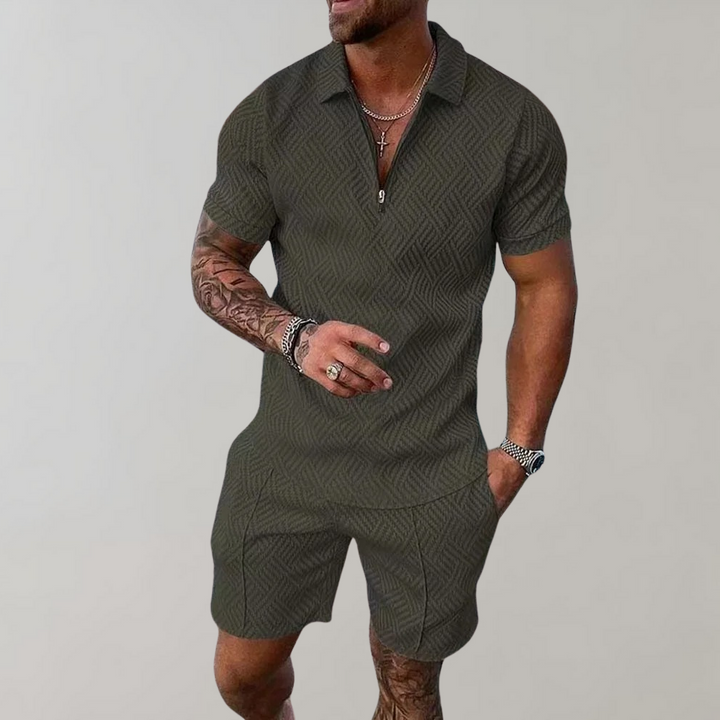 Combinaison homme avec fermeture éclair – Combinaison à manches courtes en matière structurée pour été, loisirs & fête