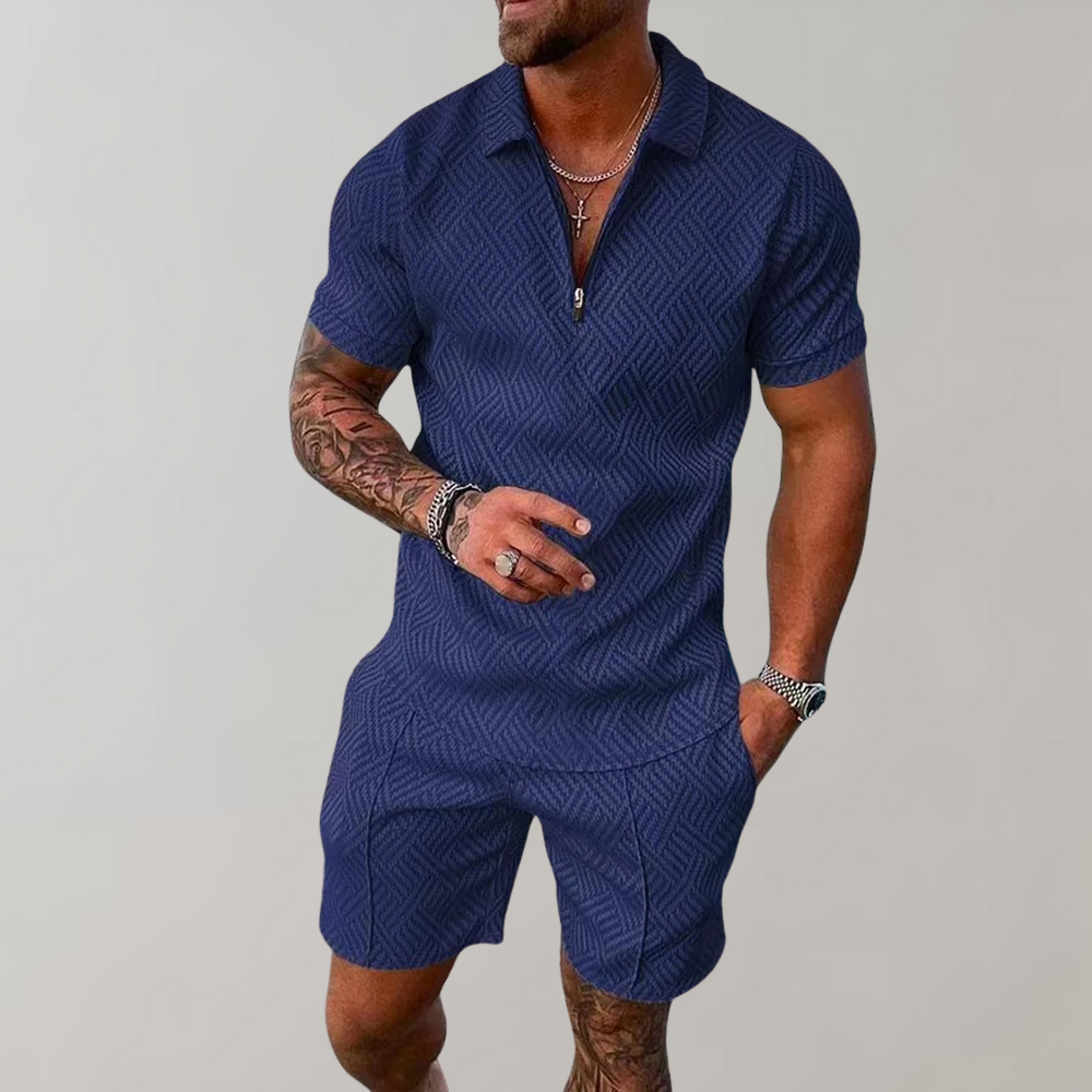 Combinaison homme avec fermeture éclair – Combinaison à manches courtes en matière structurée pour été, loisirs & fête