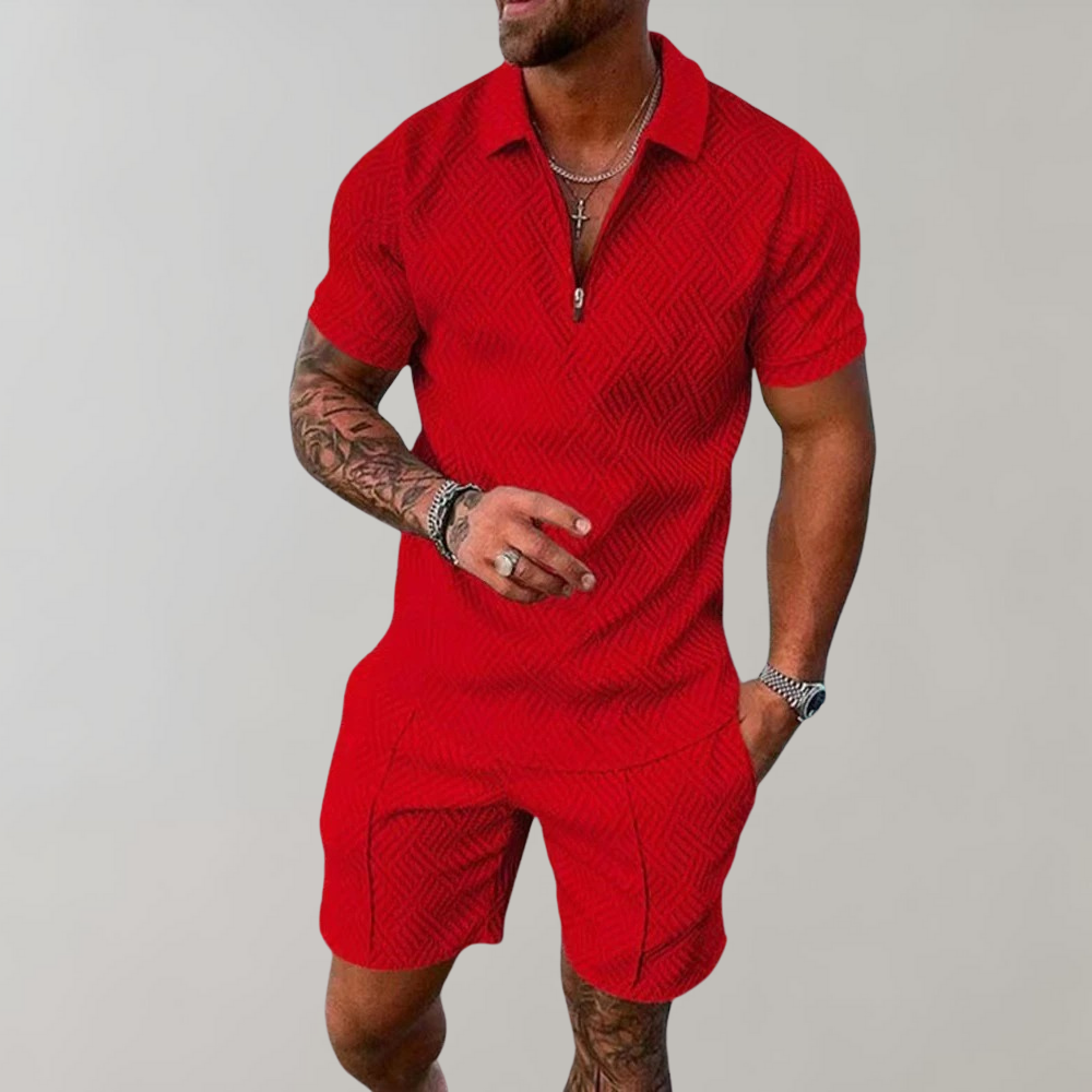 Combinaison homme avec fermeture éclair – Combinaison à manches courtes en matière structurée pour été, loisirs & fête