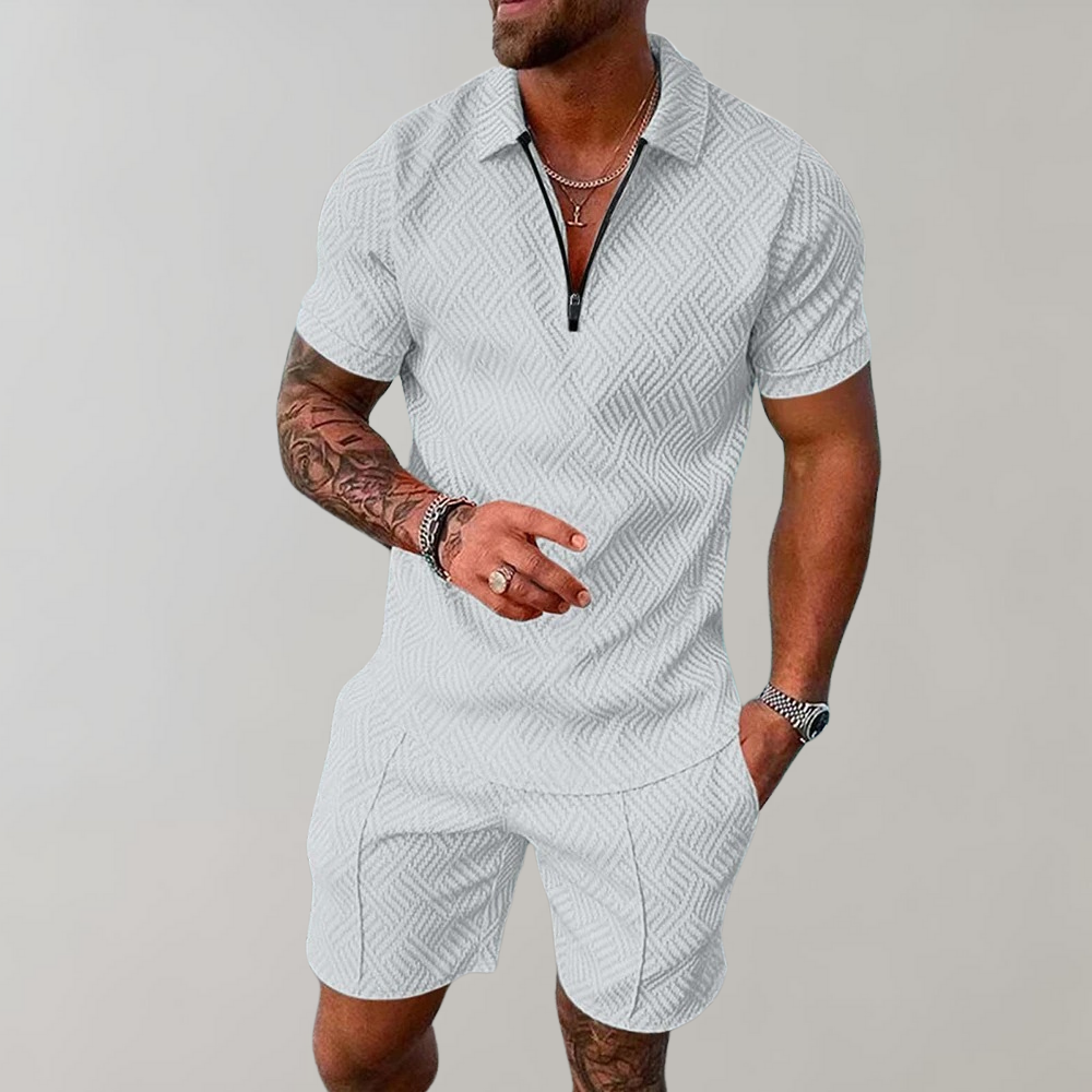 Combinaison homme avec fermeture éclair – Combinaison à manches courtes en matière structurée pour été, loisirs & fête