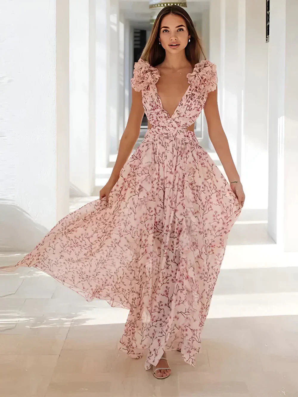 Dakota - Robe longue avec épaules froncées