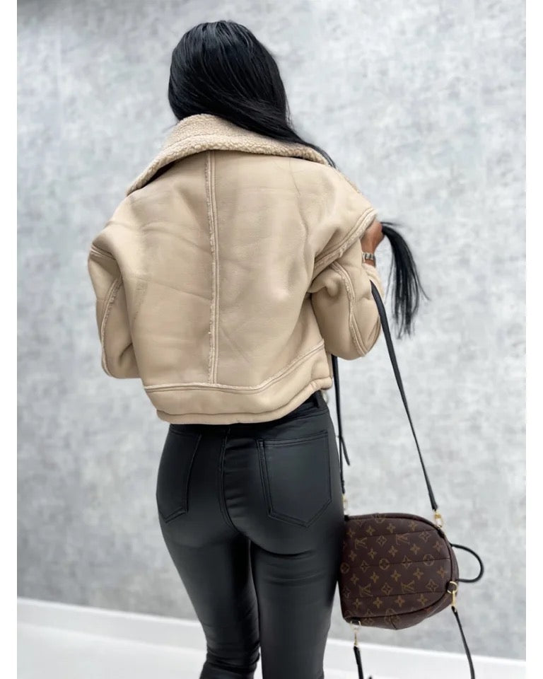 Giacca in pelle casual da motociclista con pelliccia per donne | Perfetta per giornate casual