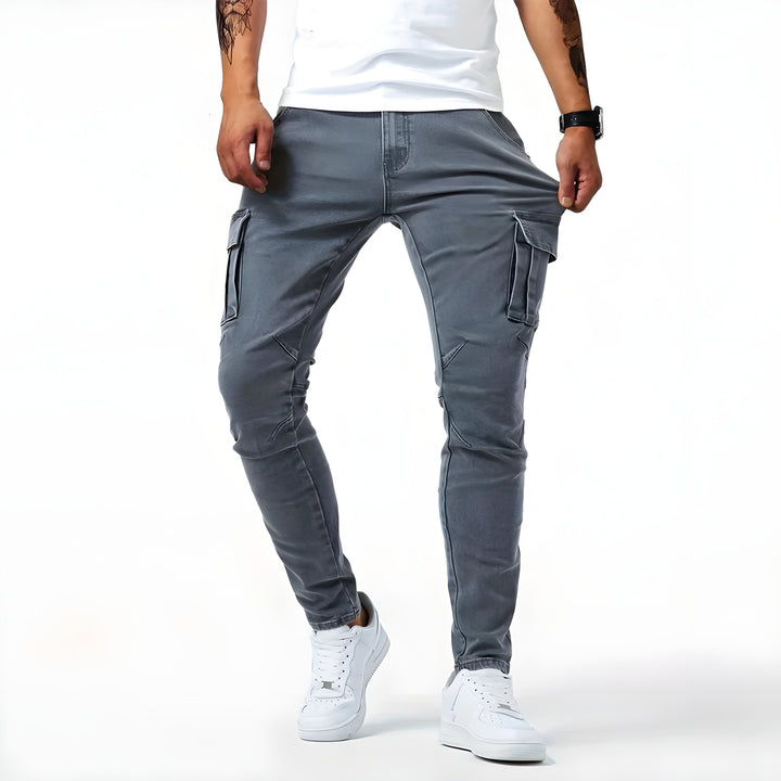 Jeans cargo pour hommes – Pantalon en denim élastique avec poches, pantalon robuste toute l'année au look streetwear