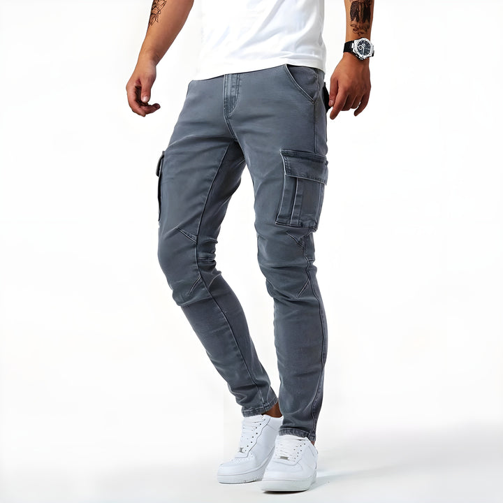 Jeans cargo pour hommes – Pantalon en denim élastique avec poches, pantalon robuste toute l'année au look streetwear
