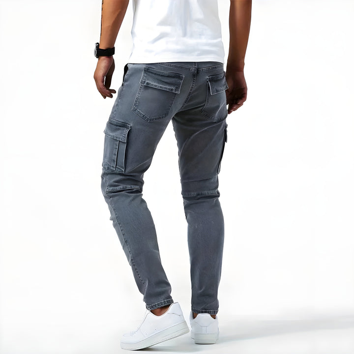 Jeans cargo pour hommes – Pantalon en denim élastique avec poches, pantalon robuste toute l'année au look streetwear