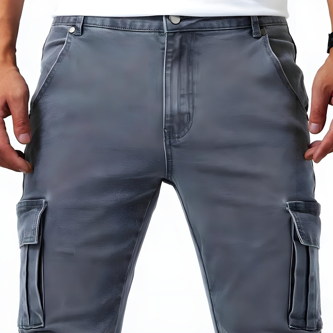 Jeans cargo pour hommes – Pantalon en denim élastique avec poches, pantalon robuste toute l'année au look streetwear