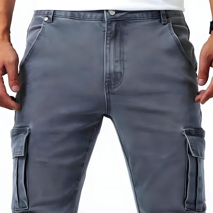 Jeans cargo pour hommes – Pantalon en denim élastique avec poches, pantalon robuste toute l'année au look streetwear
