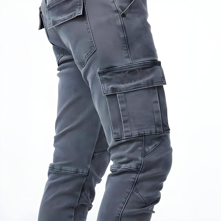 Jeans cargo pour hommes – Pantalon en denim élastique avec poches, pantalon robuste toute l'année au look streetwear