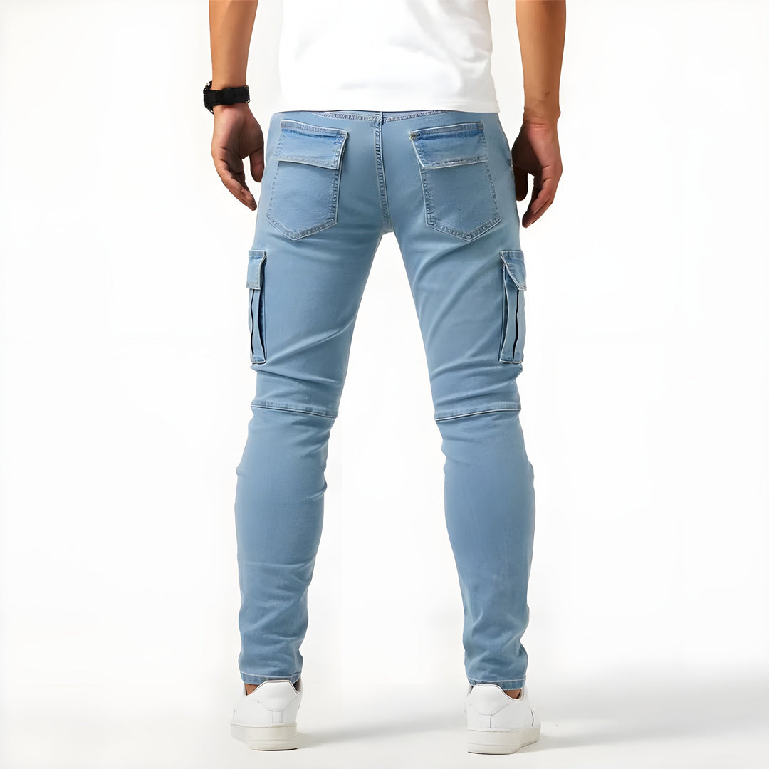 Jeans cargo pour hommes – Pantalon en denim élastique avec poches, pantalon robuste toute l'année au look streetwear