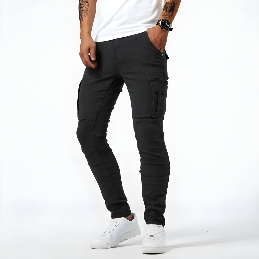 Jeans cargo pour hommes – Pantalon en denim élastique avec poches, pantalon robuste toute l'année au look streetwear