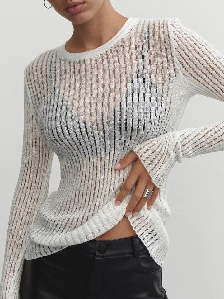Emma - Top transparent rayé élégant