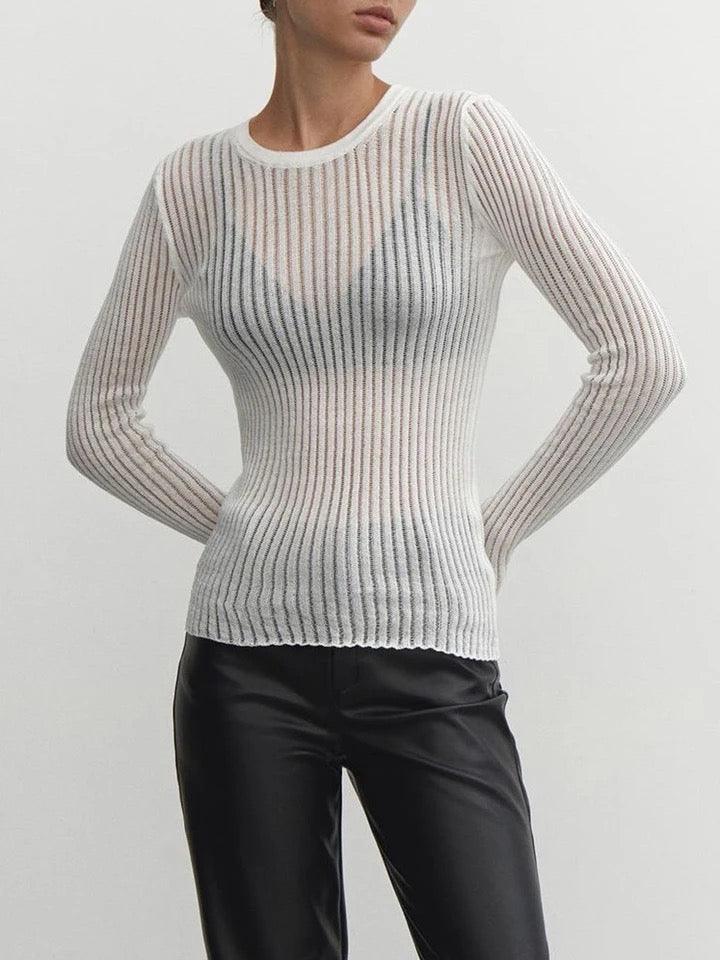Emma - Top transparent rayé élégant