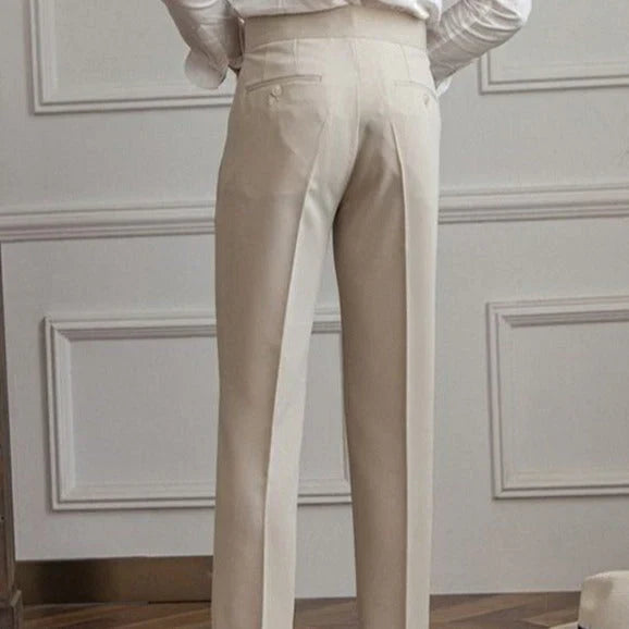 Pantalon de costume homme à taille haute – Pantalon élégant en tissu avec plis sur la ceinture et coupe slim pour affaires, événements et tenue décontractée chic
