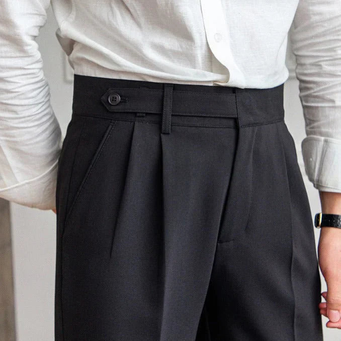 Pantalon de costume homme à taille haute – Pantalon élégant en tissu avec plis sur la ceinture et coupe slim pour affaires, événements et tenue décontractée chic