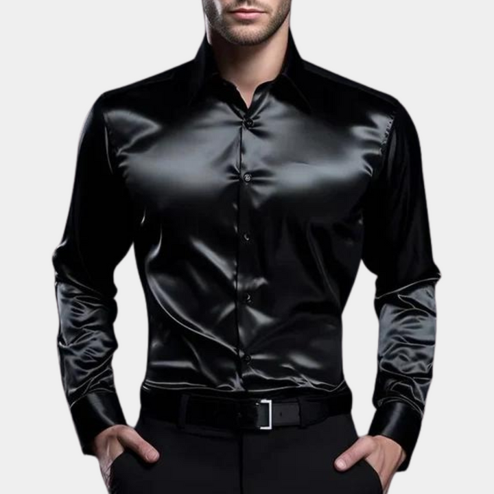 Chemise satin homme avec effet brillant – Chemise à manches longues pour soirées en club et événements