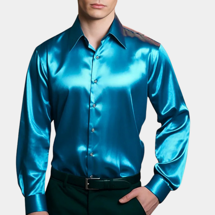 Chemise satin homme avec effet brillant – Chemise à manches longues pour soirées en club et événements