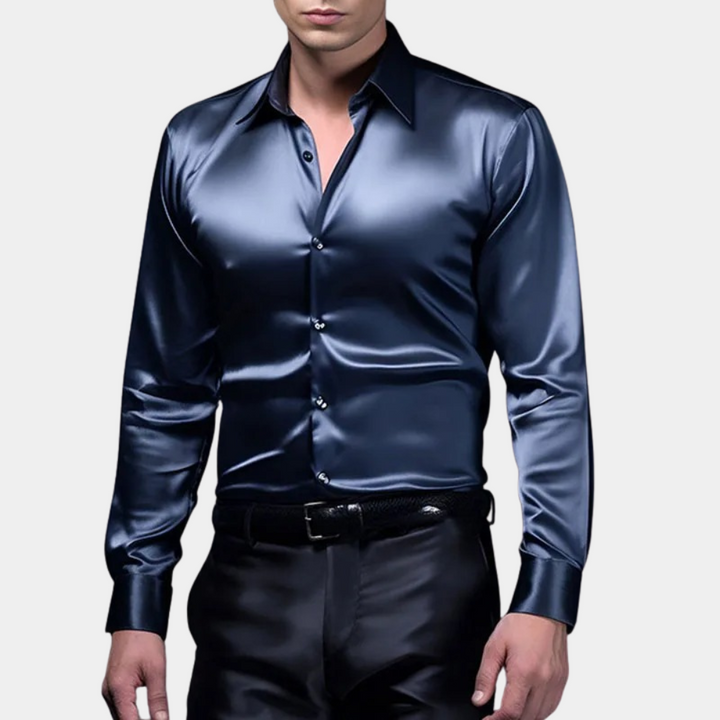 Chemise satin homme avec effet brillant – Chemise à manches longues pour soirées en club et événements