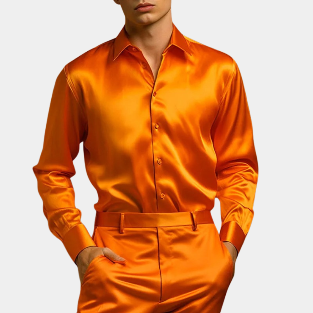 Chemise satin homme avec effet brillant – Chemise à manches longues pour soirées en club et événements