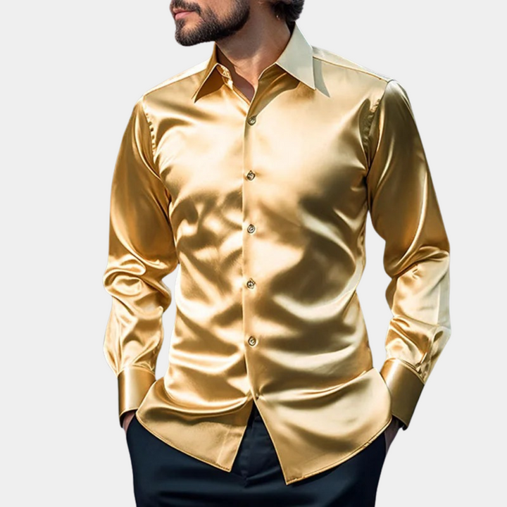 Chemise satin homme avec effet brillant – Chemise à manches longues pour soirées en club et événements
