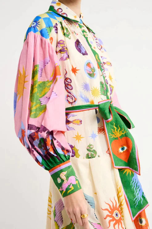 Neena - Bedrucktes langes Vintage Kleid