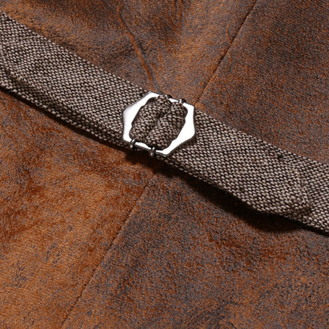Vintage Herren Weste mit Knöpfen & Echtleder-Hosenträger – Tweed Look für Business, Hochzeit & Retro-Outfits