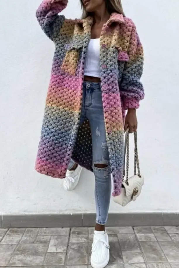 JENNA - Cappotto lungo intrecciato nei colori dell'arcobaleno