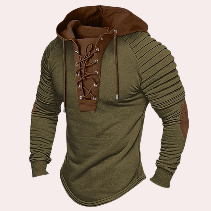 Herren Kapuzenpullover mit Schnürung – Vintage Hoodie mit Rippärmeln & Wikinger-Style