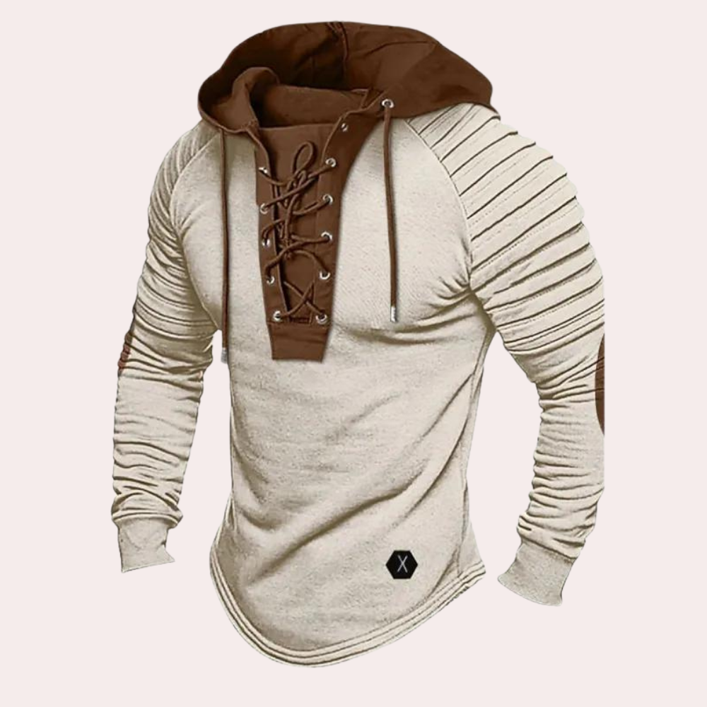 Herren Kapuzenpullover mit Schnürung – Vintage Hoodie mit Rippärmeln & Wikinger-Style