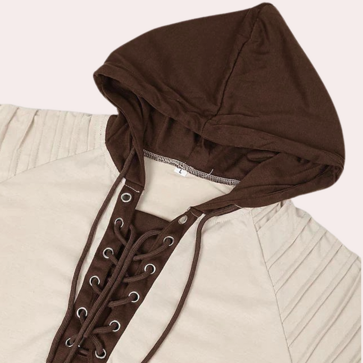 Herren Kapuzenpullover mit Schnürung – Vintage Hoodie mit Rippärmeln & Wikinger-Style