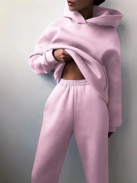 Set felpa con cappuccio e pantaloni da jogging per donna