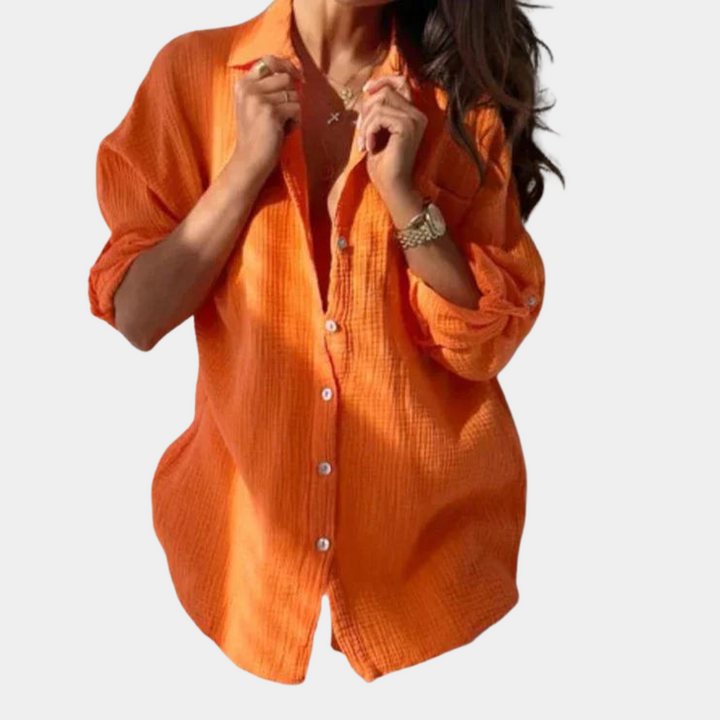 Camicetta estiva da donna in cotone – Camicia a maniche lunghe ariosa con abbottonatura