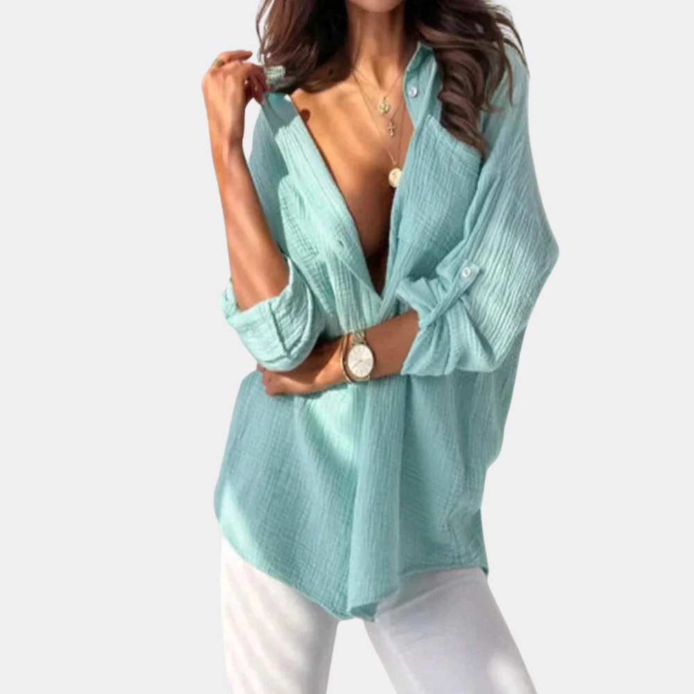 Camicetta estiva da donna in cotone – Camicia a maniche lunghe ariosa con abbottonatura