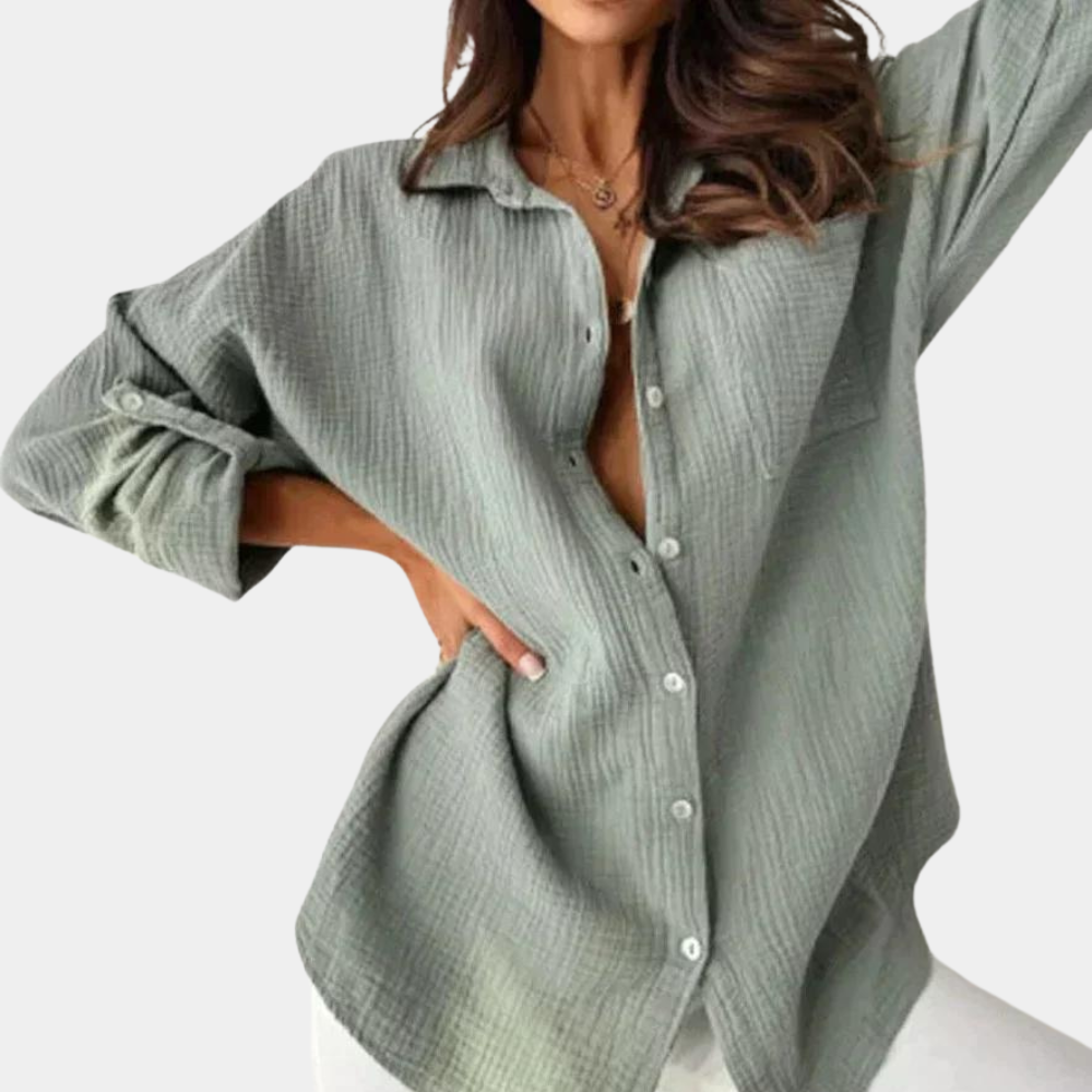 Camicetta estiva da donna in cotone – Camicia a maniche lunghe ariosa con abbottonatura