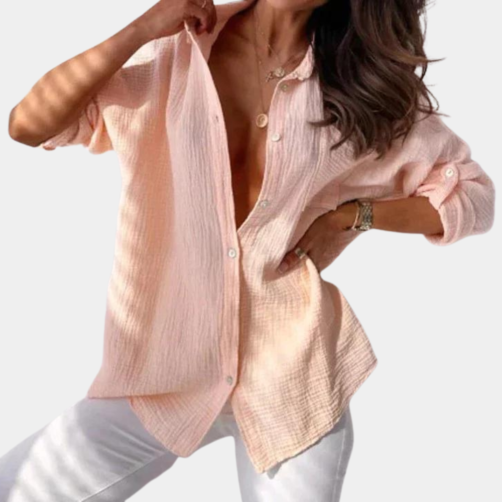 Camicetta estiva da donna in cotone – Camicia a maniche lunghe ariosa con abbottonatura