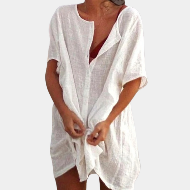 Tunica leggera da spiaggia da donna con abbottonatura – Vestito estivo ampio come copricostume o copertura da bagno