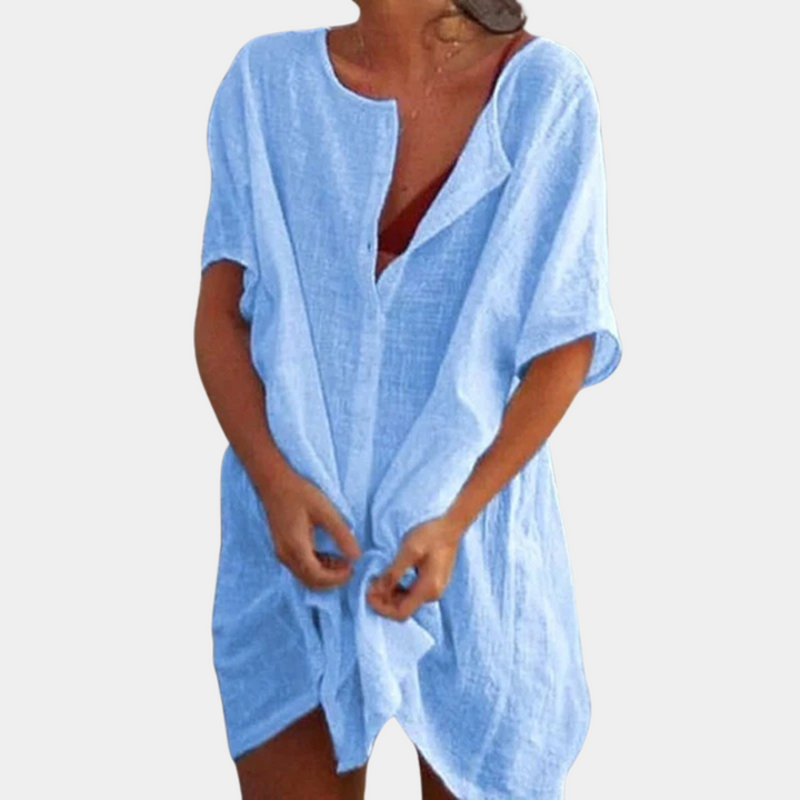 Tunica leggera da spiaggia da donna con abbottonatura – Vestito estivo ampio come copricostume o copertura da bagno