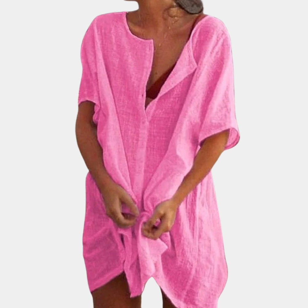 Tunica leggera da spiaggia da donna con abbottonatura – Vestito estivo ampio come copricostume o copertura da bagno