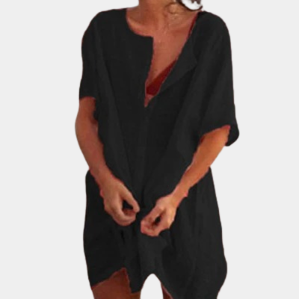 Tunica leggera da spiaggia da donna con abbottonatura – Vestito estivo ampio come copricostume o copertura da bagno