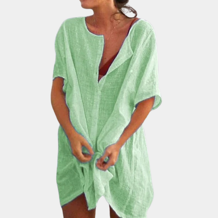 Tunica leggera da spiaggia da donna con abbottonatura – Vestito estivo ampio come copricostume o copertura da bagno