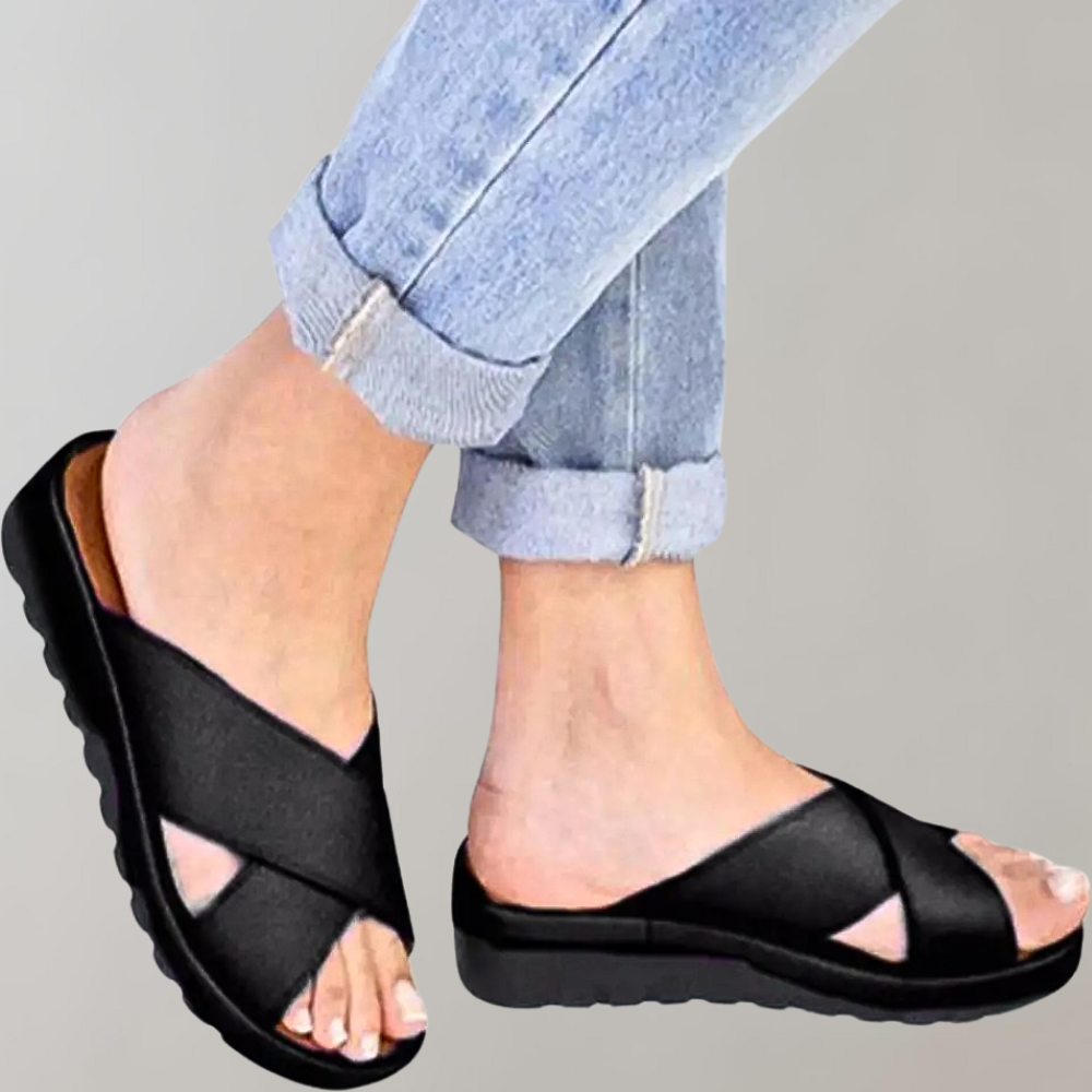Sandales confort pour femmes – Mules noires à enfiler avec brides croisées
