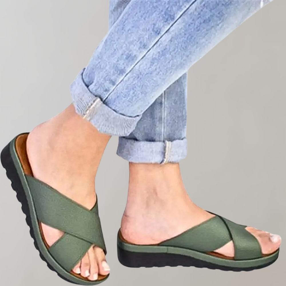 Sandales confort pour femmes – Mules noires à enfiler avec brides croisées